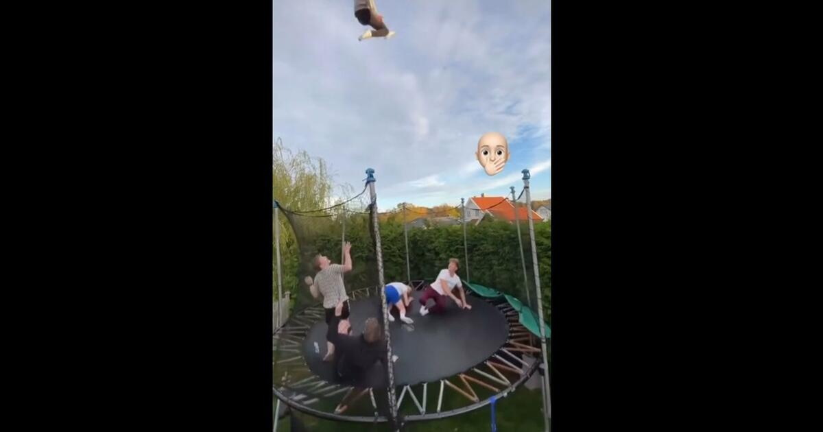 Chłopacy postanowili wystrzelić swojego kolegę za pomocą trampoliny